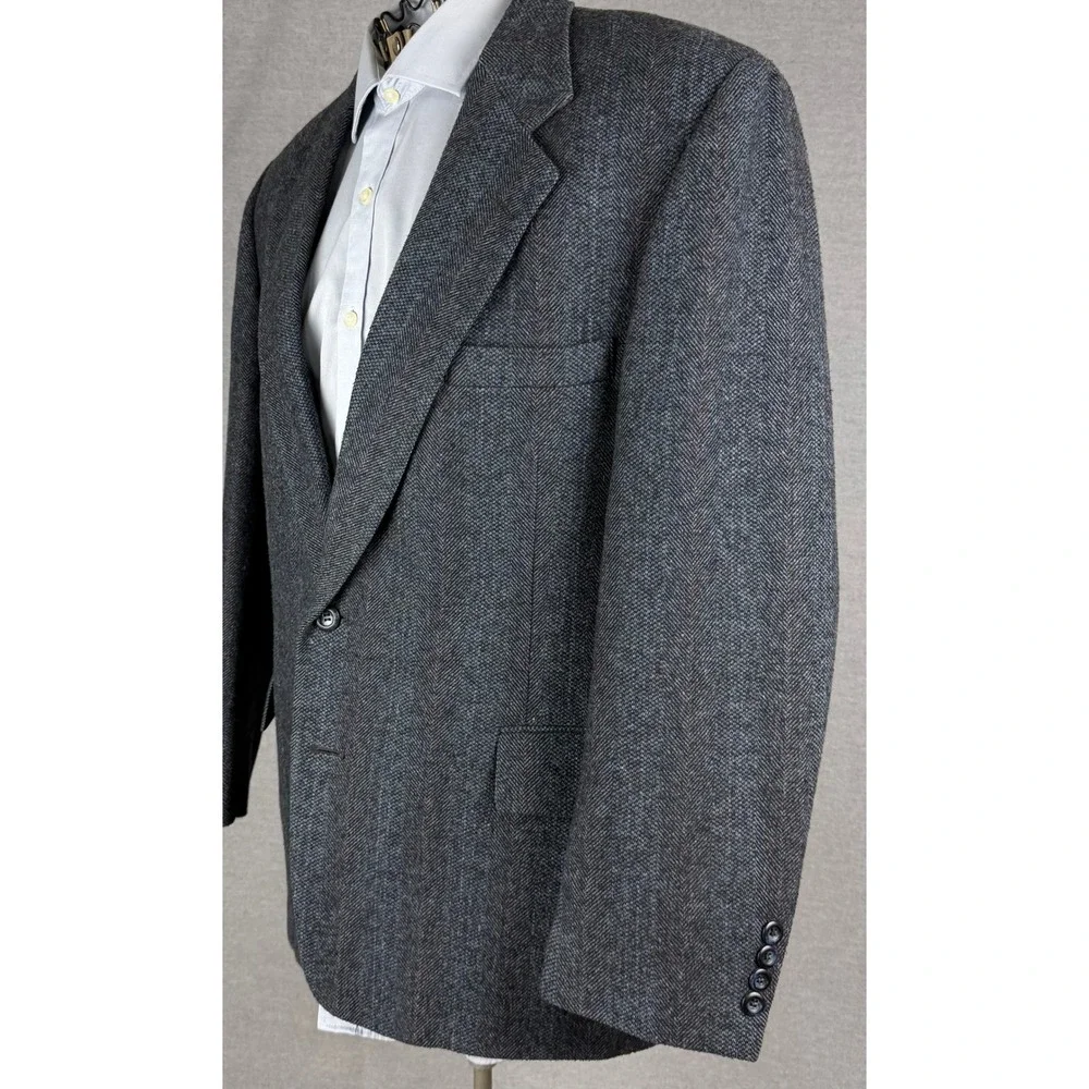 Vintage Bespoke‎ Mens Grey Herringbone Tweed Blazer Sport Coat Made in USA Eli